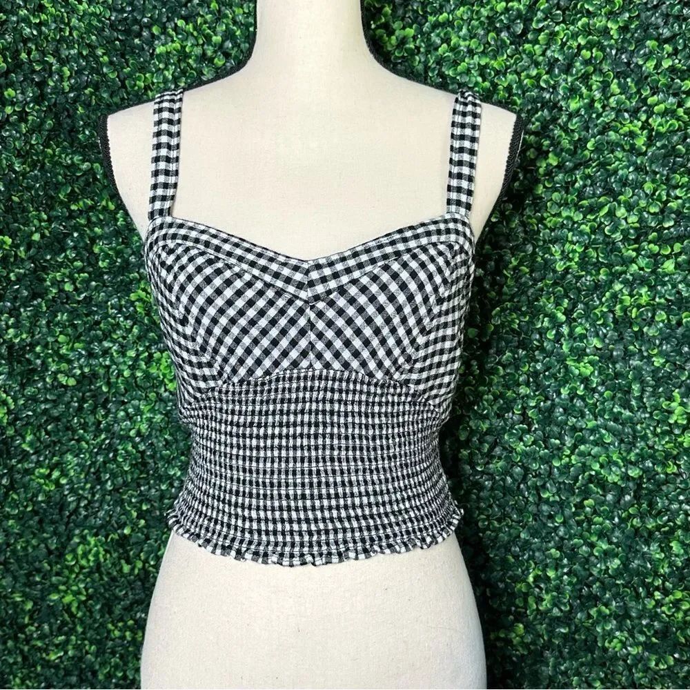 Free People Checkered Gingham Black White Crop Top Sz M